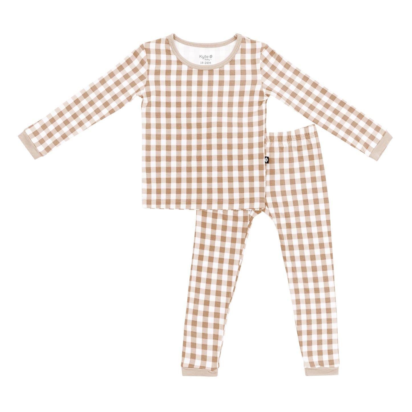 Long Sleeve Pajamas in Gingham Bisque