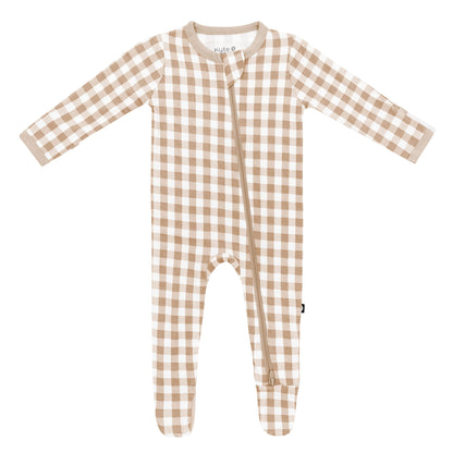 Zippered Footie in Gingham Bisque