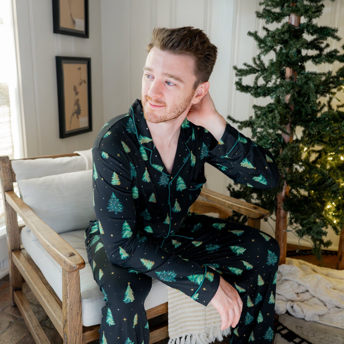 Men's Long Sleeve Pajama Set in Twinkle Tree