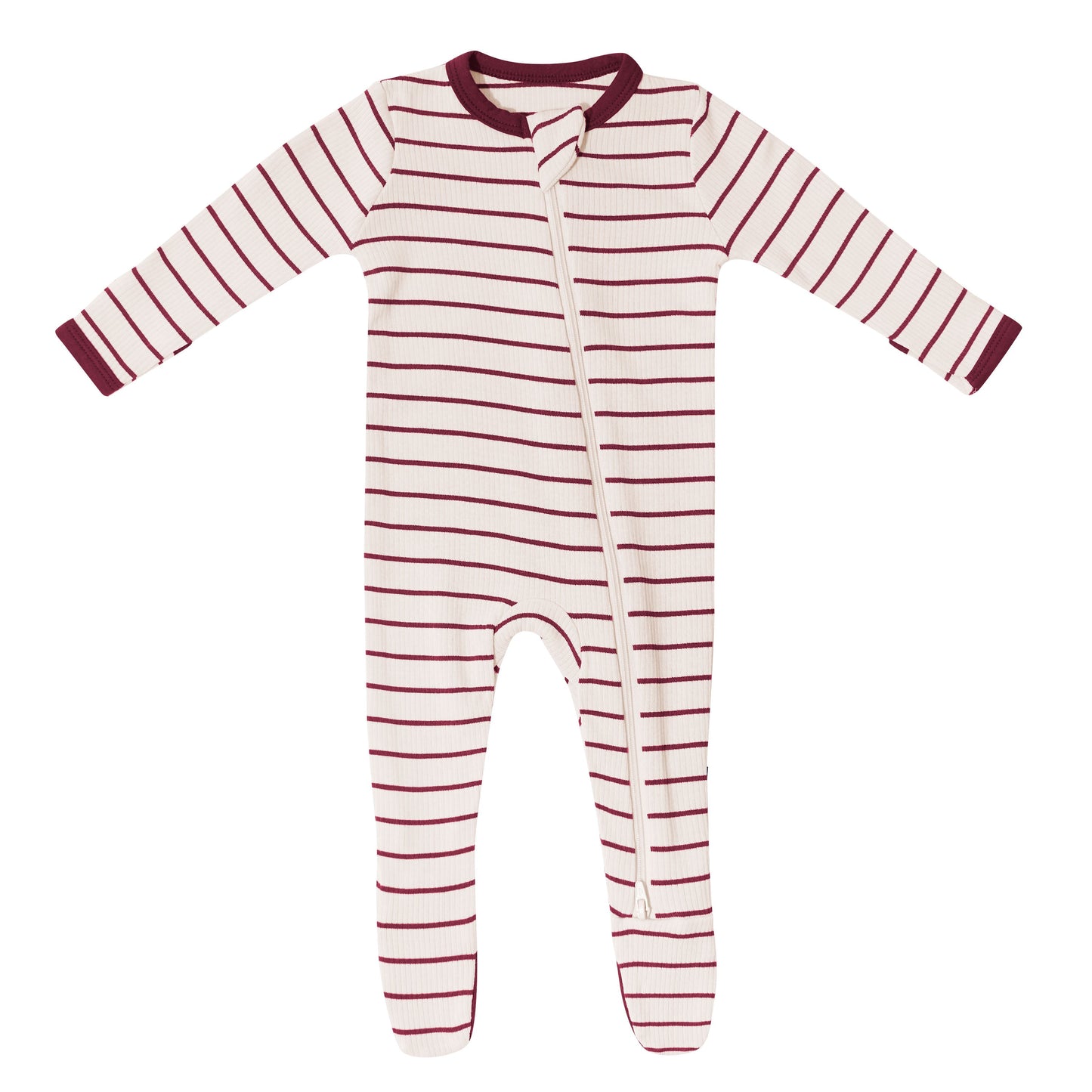 Ribbed Zipper Footie in Burgundy Stripe