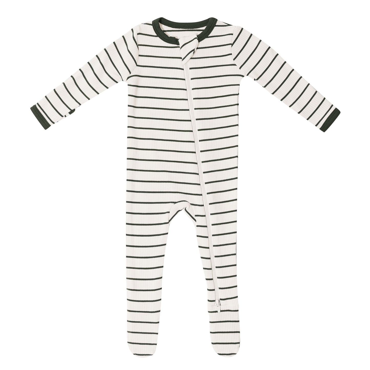 Ribbed Zipper Footie in Fir Stripe