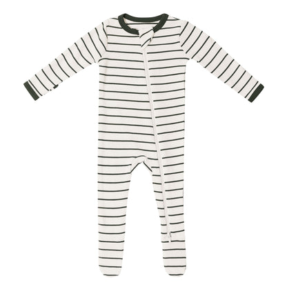 Ribbed Zipper Footie in Fir Stripe