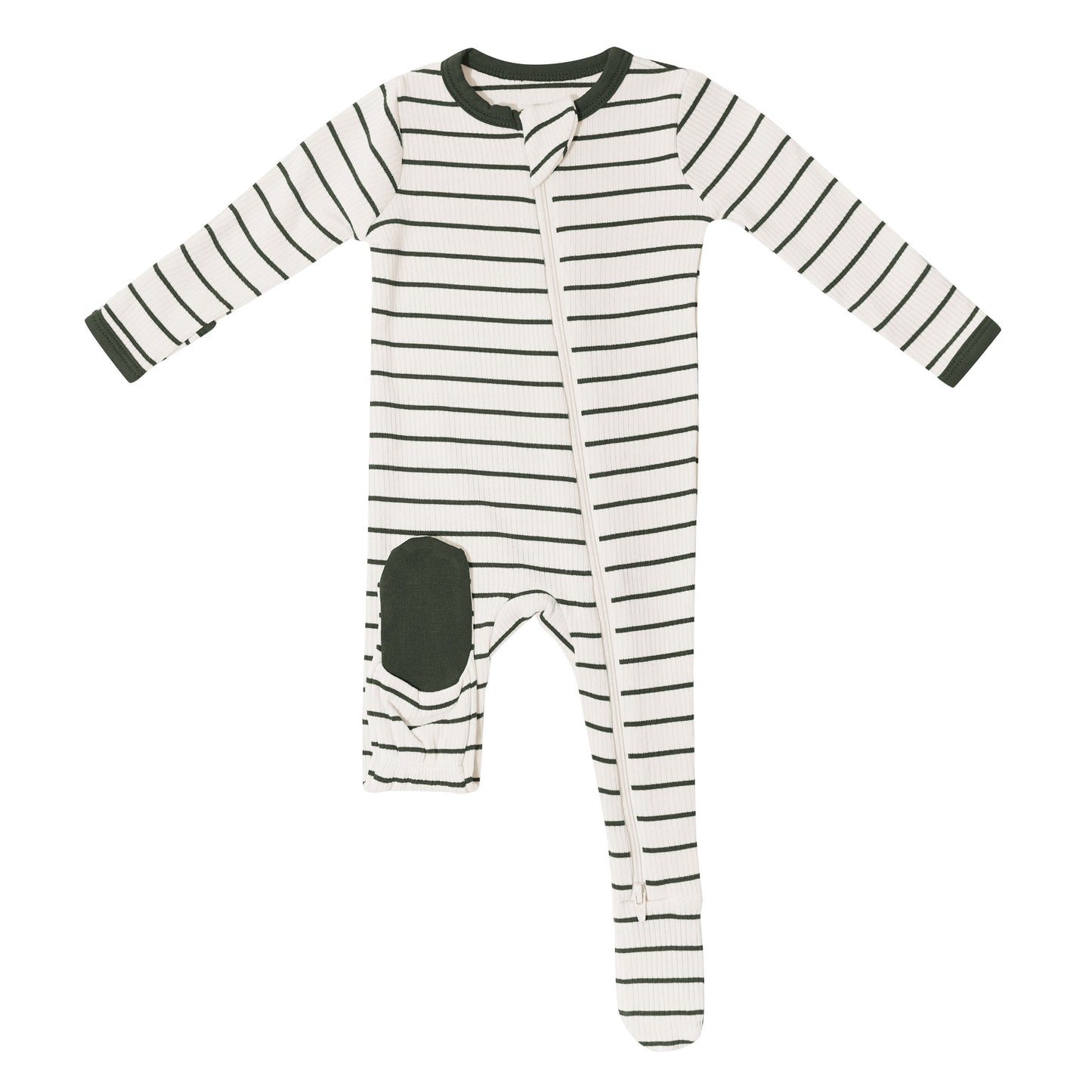 Ribbed Zipper Footie in Fir Stripe