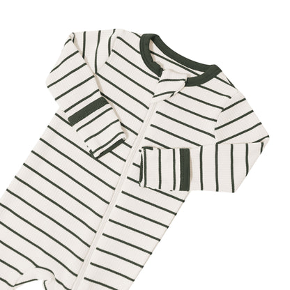 Ribbed Zipper Footie in Fir Stripe