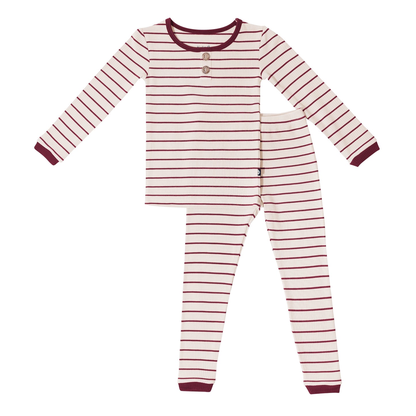 Ribbed Henley Set in Burgundy Stripe