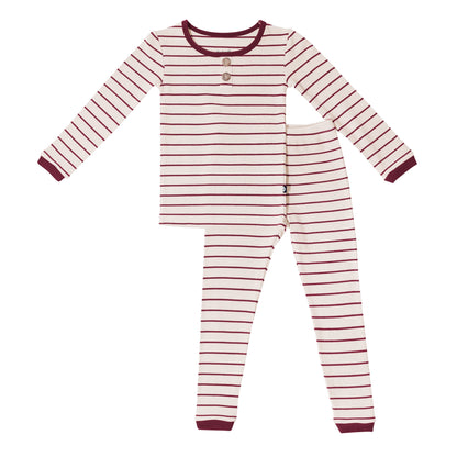 Ribbed Henley Set in Burgundy Stripe