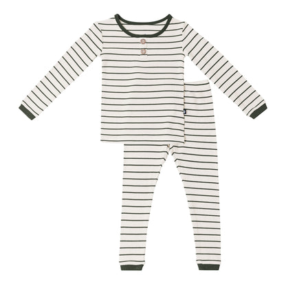 Ribbed Henley Set in Fir Stripe