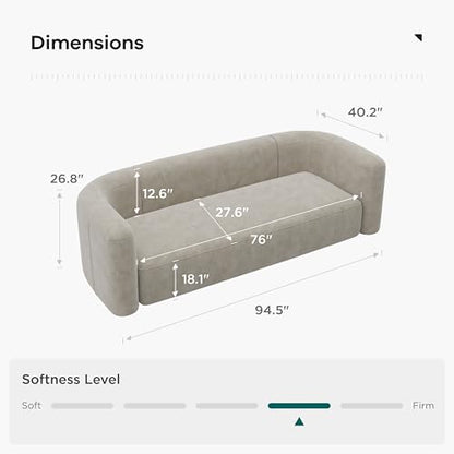 Acanva Luxury Modern Tight Curved Back Velvet Sofa, Minimalist Style Comfy Couch for Living Room Apartment, 3 Seater, Cream
