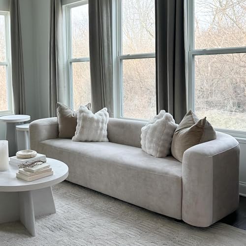 Acanva Luxury Modern Tight Curved Back Velvet Sofa, Minimalist Style Comfy Couch for Living Room Apartment, 3 Seater, Cream