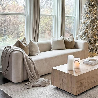 Acanva Luxury Modern Tight Curved Back Velvet Sofa, Minimalist Style Comfy Couch for Living Room Apartment, 3 Seater, Cream