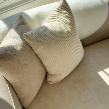 Acanva Luxury Modern Tight Curved Back Velvet Sofa, Minimalist Style Comfy Couch for Living Room Apartment, 3 Seater, Cream