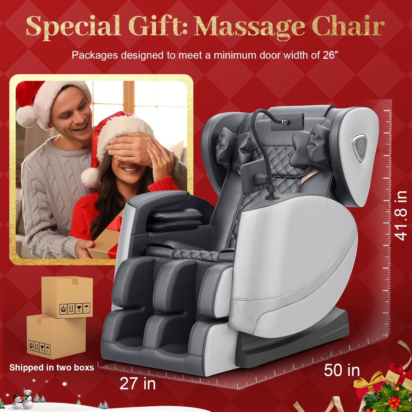 FURNIMAT 2025 Massage Chair Full Body, Zero Gravity Massage Chair with 10 Fix Rollers, (Light Gray)