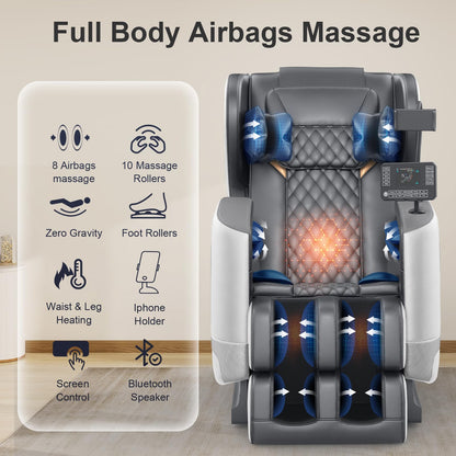 FURNIMAT 2025 Massage Chair Full Body, Zero Gravity Massage Chair with 10 Fix Rollers, (Light Gray)