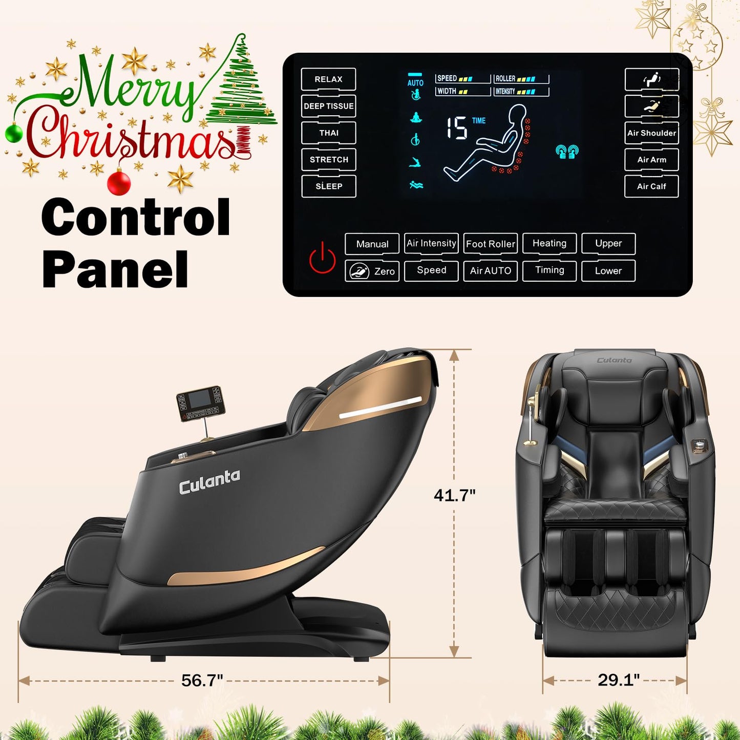 Culanta Massage Chair Full Body, Zero Gravity SL-Track Shiatsu Massage Recliner Chair with Body Scan, (U1-Black)