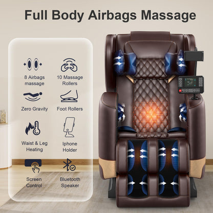FURNIMAT 2025 Massage Chair Full Body, Zero Gravity Massage Chair with 10 Fix Rollers, (Brown Premium)