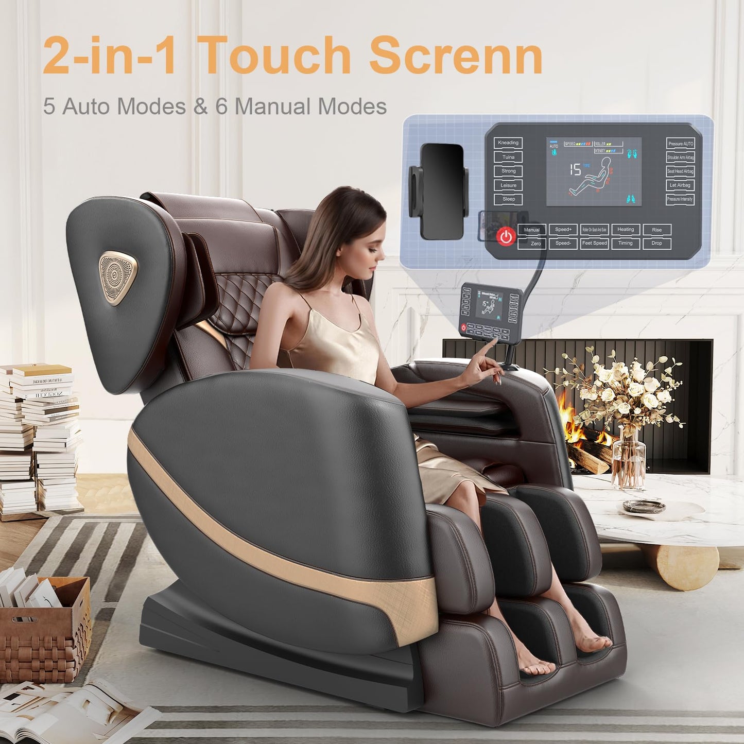 FURNIMAT 2025 Massage Chair Full Body, Zero Gravity Massage Chair with 10 Fix Rollers, Heating, Foot Massage, Auto Modes, Bluetooth Speaker, Touch Screen Controller (Upgraded Version)