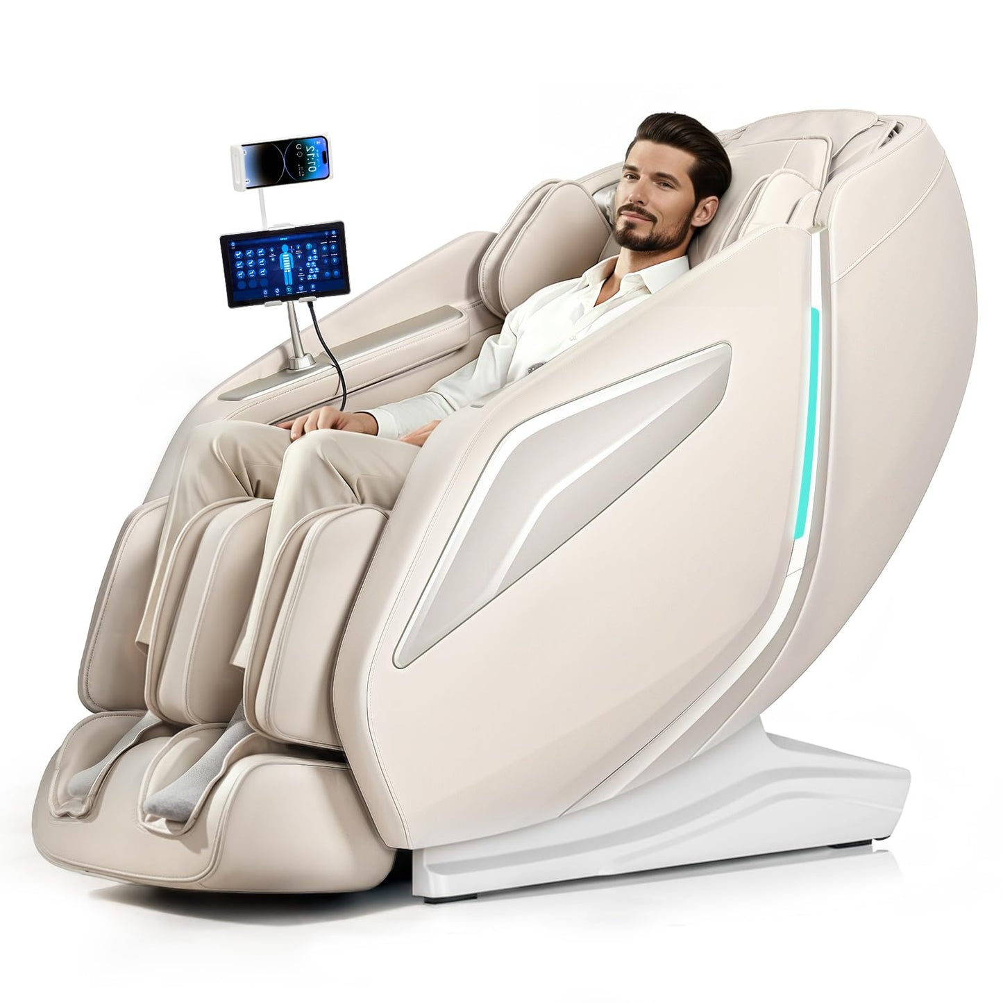 HealthRelife 4D Massage Chair Full Body Zero Gravity Recliner - 55“ SL-Track,15 Auto Modes,(Beige)