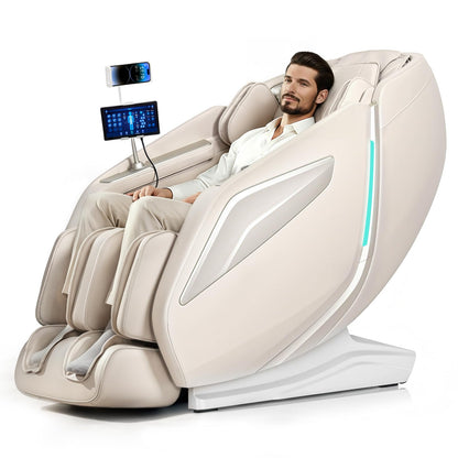 HealthRelife 4D Massage Chair Full Body Zero Gravity Recliner - 55“ SL-Track,15 Auto Modes,(Beige)