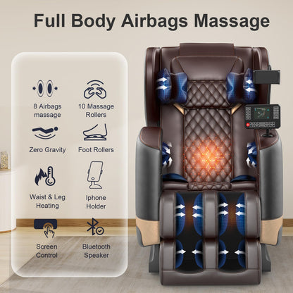 FURNIMAT 2025 Massage Chair Full Body, Zero Gravity Massage Chair with 10 Fix Rollers, Heating, Foot Massage, Auto Modes, Bluetooth Speaker, Touch Screen Controller (Upgraded Version)