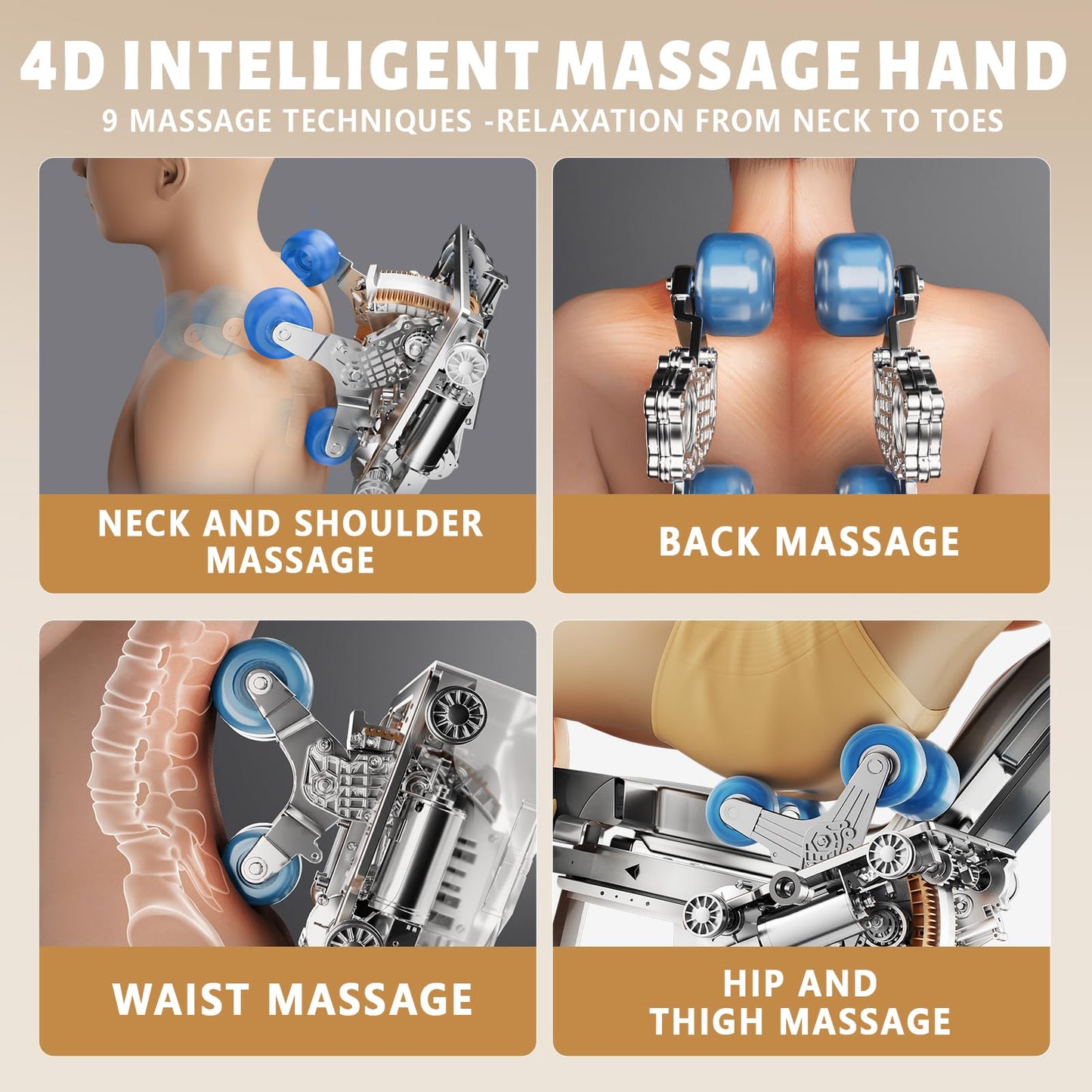 HealthRelife 4D Massage Chair Full Body Zero Gravity Recliner - 55“ SL-Track,15 Auto Modes,(Beige)