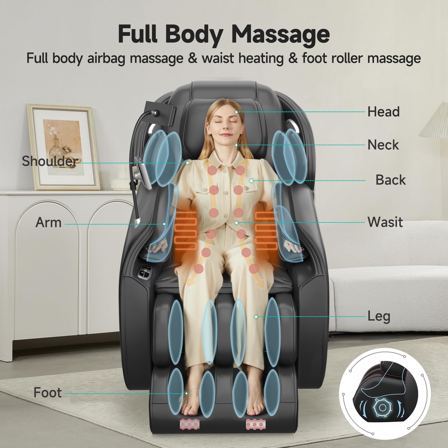 Real Relax 2025 Massage Chair Full Body, Zero Gravity SL-Track Shiatsu Massage Recliner with Heat, APP Control, All Black