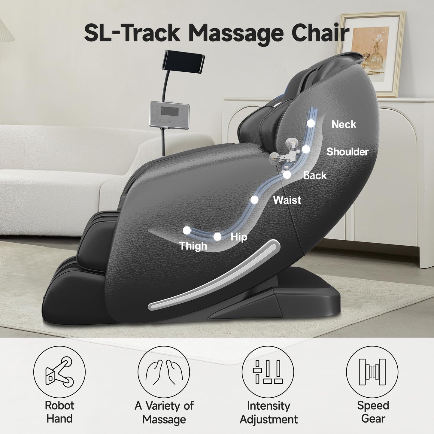 Real Relax 2025 Massage Chair Full Body, Zero Gravity SL-Track Shiatsu Massage Recliner with Heat, APP Control, All Black