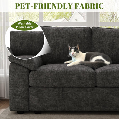 SUAWY 108 Inch Sectional Sleeper Sofa with Pull Out Bed, U Shaped 7 Seat Modular Sectional Sofa with Storage, Dark Grey