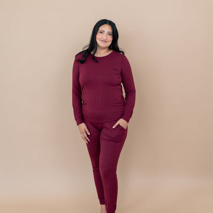 Women's Jogger Pajama Set in Burgundy