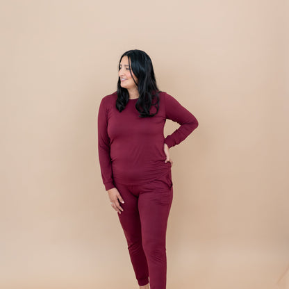 Women's Jogger Pajama Set in Burgundy