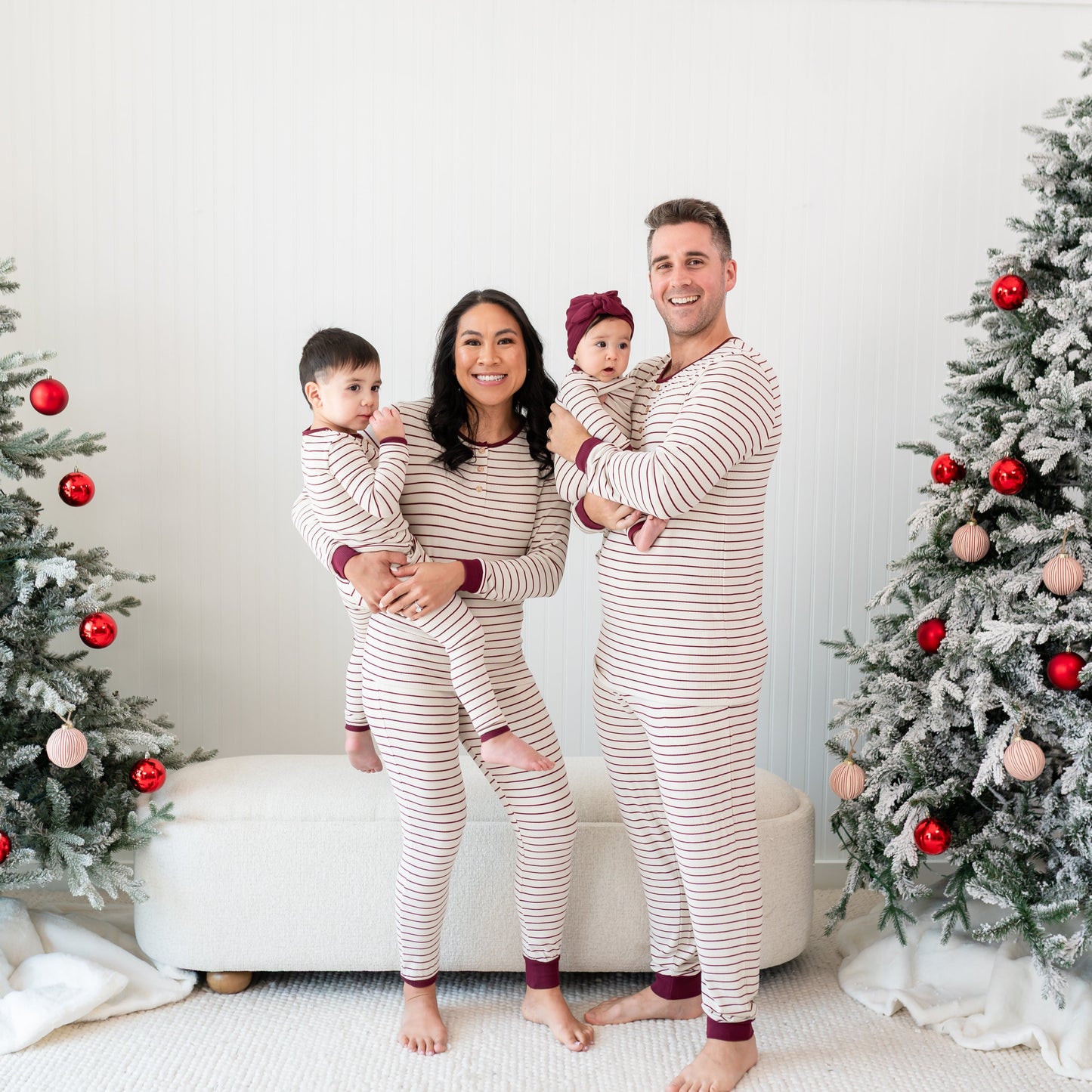 Men's Ribbed Henley Set in Burgundy Stripe