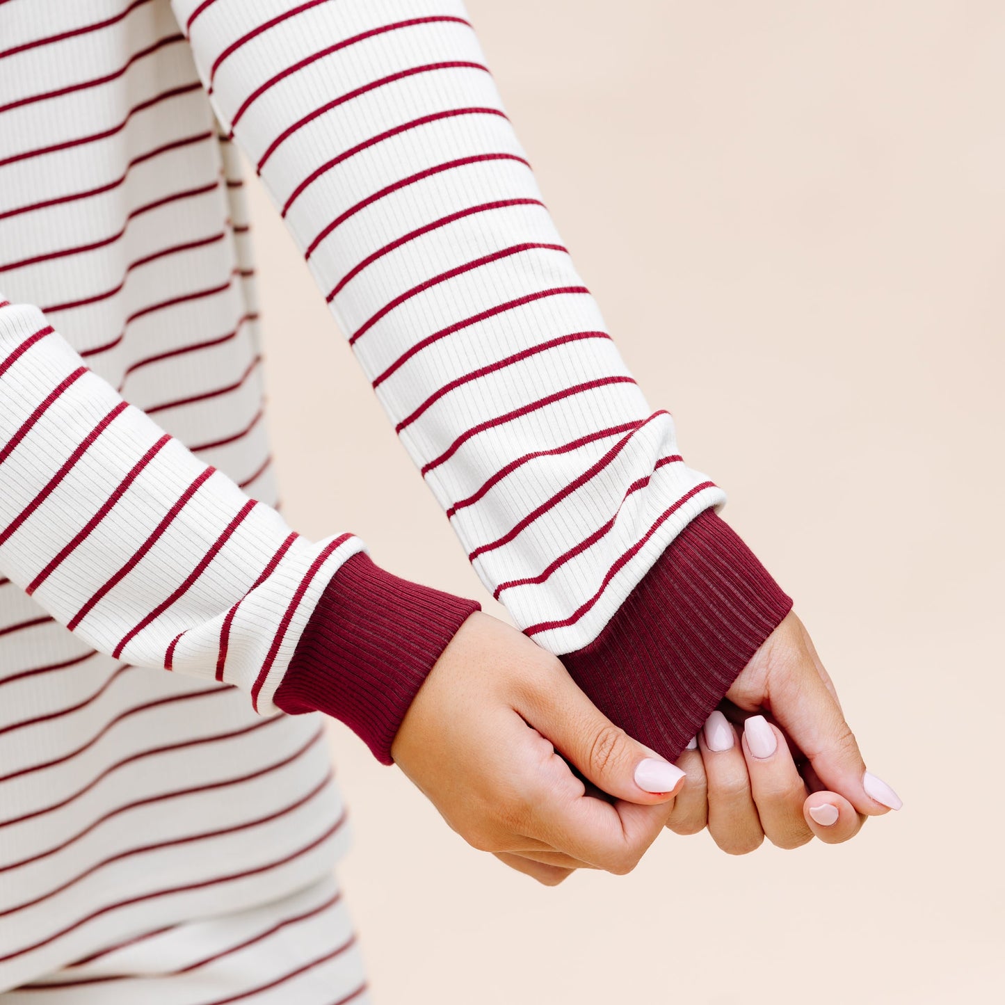 Women’s Ribbed Henley Set in Burgundy Stripe