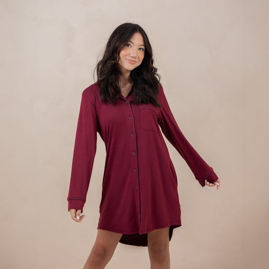 Long Sleeve Women’s Nightshirt in Burgundy