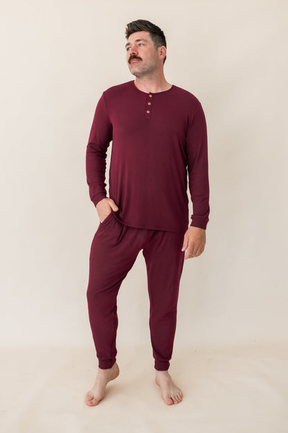 Men's Ribbed Henley Set in Burgundy