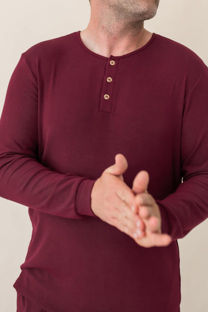Men's Ribbed Henley Set in Burgundy