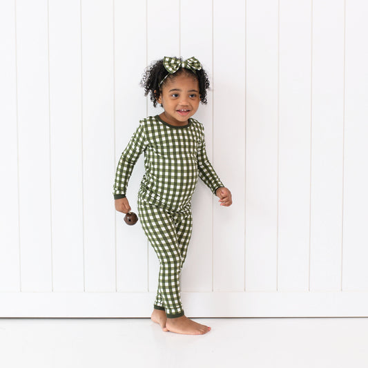 Long Sleeve Pajamas in Gingham Fir