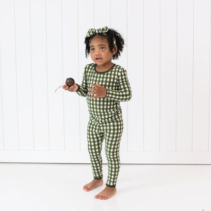 Long Sleeve Pajamas in Gingham Fir