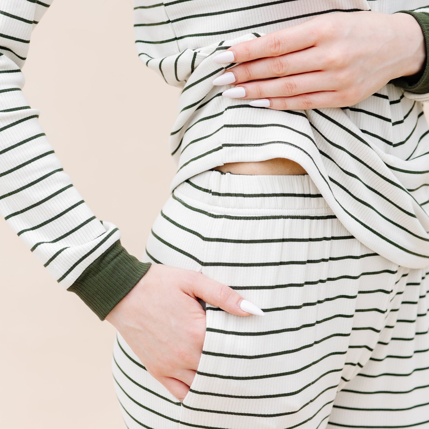 Women’s Ribbed Henley Set in Fir Stripe