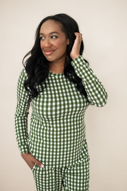 Women's Jogger Pajama Set in Gingham Fir