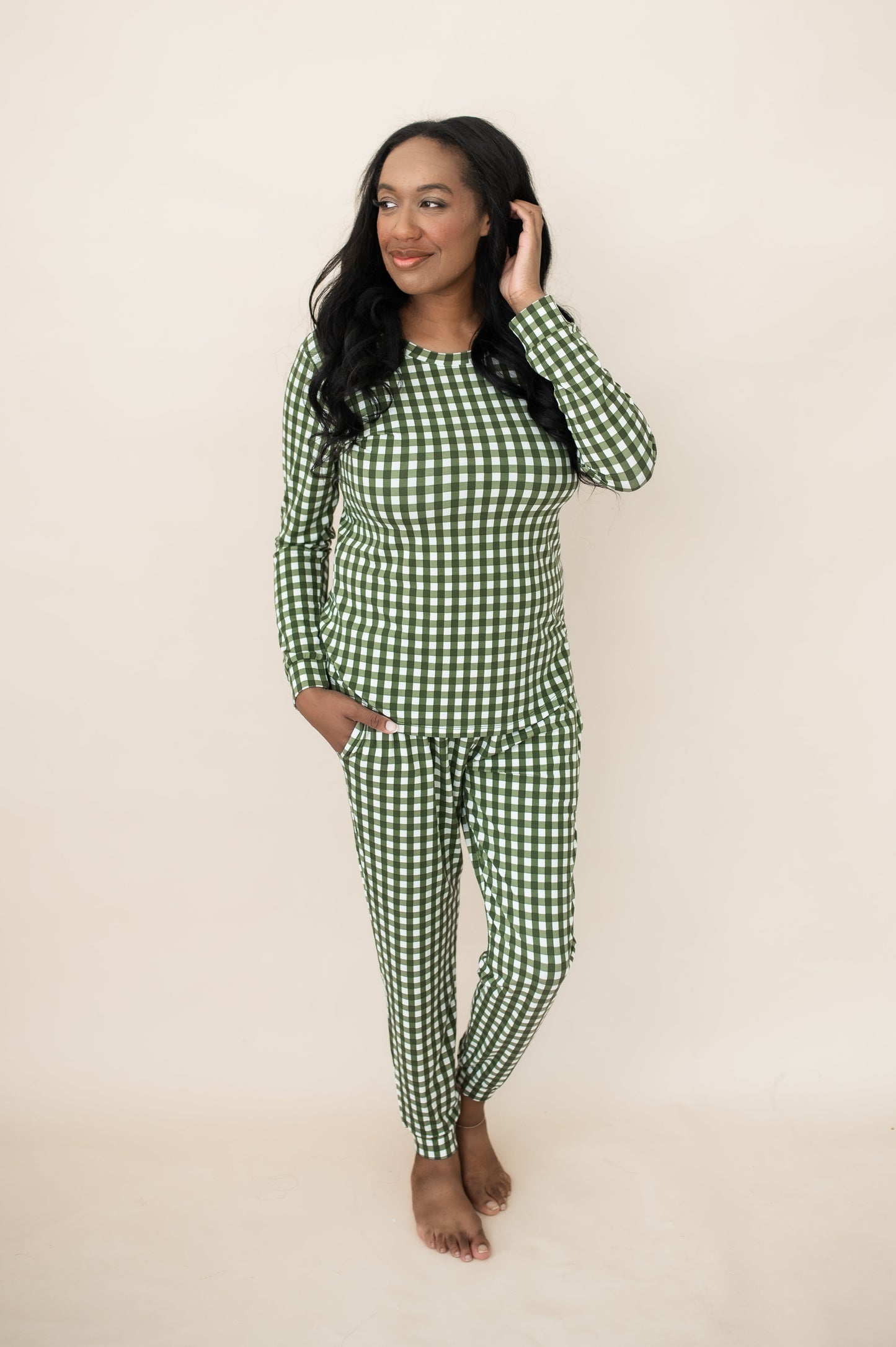 Women's Jogger Pajama Set in Gingham Fir
