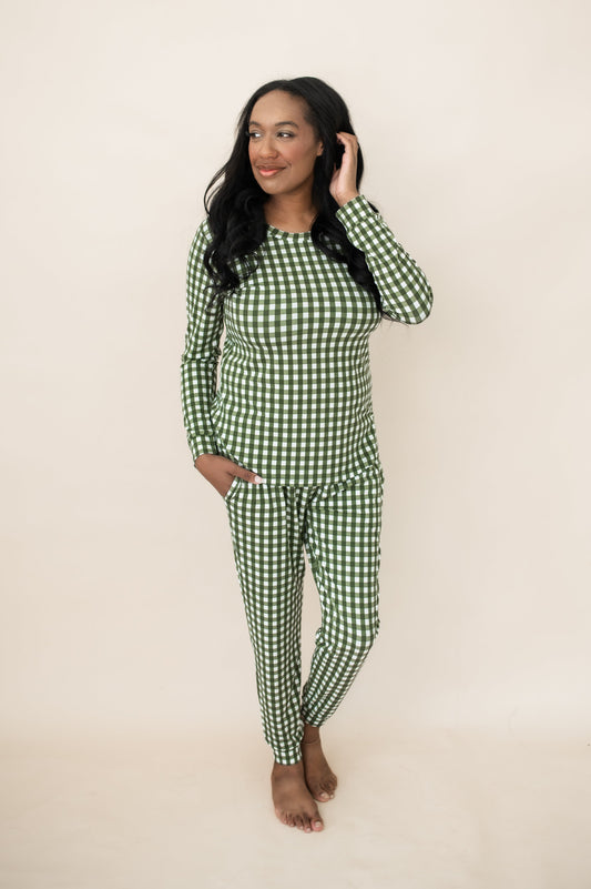 Women's Jogger Pajama Set in Gingham Fir