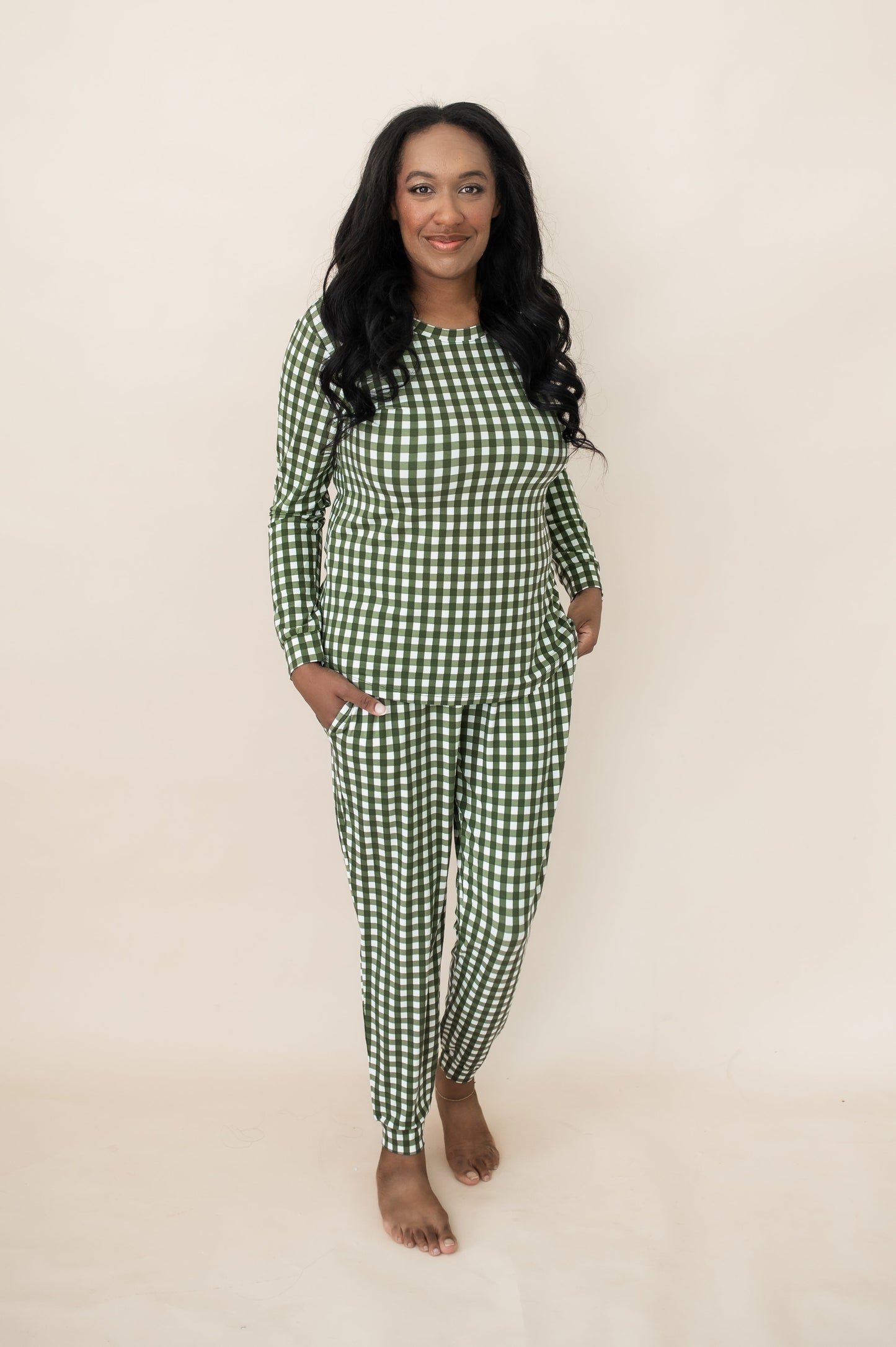 Women's Jogger Pajama Set in Gingham Fir
