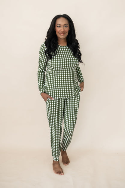 Women's Jogger Pajama Set in Gingham Fir