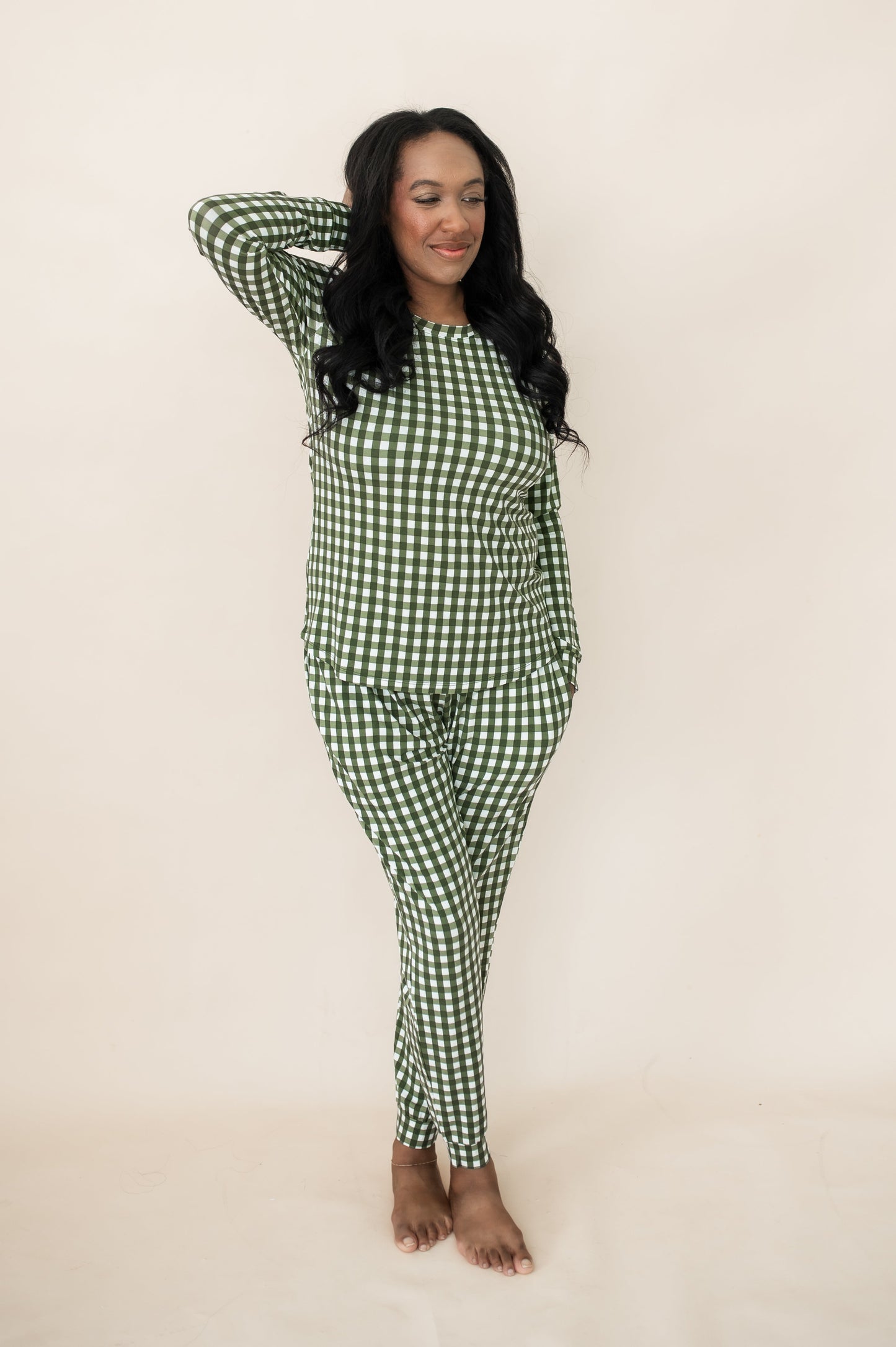 Women's Jogger Pajama Set in Gingham Fir