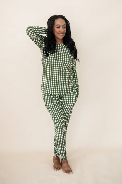 Women's Jogger Pajama Set in Gingham Fir