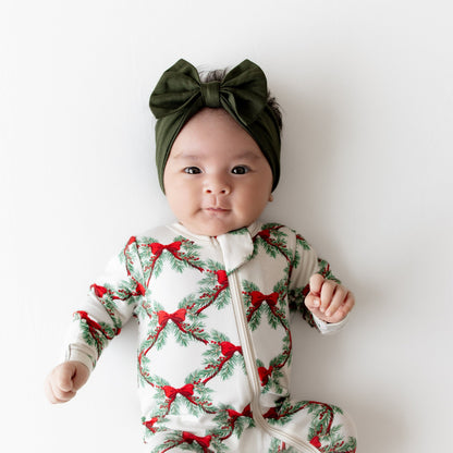 Zippered Footie in Holiday Bow