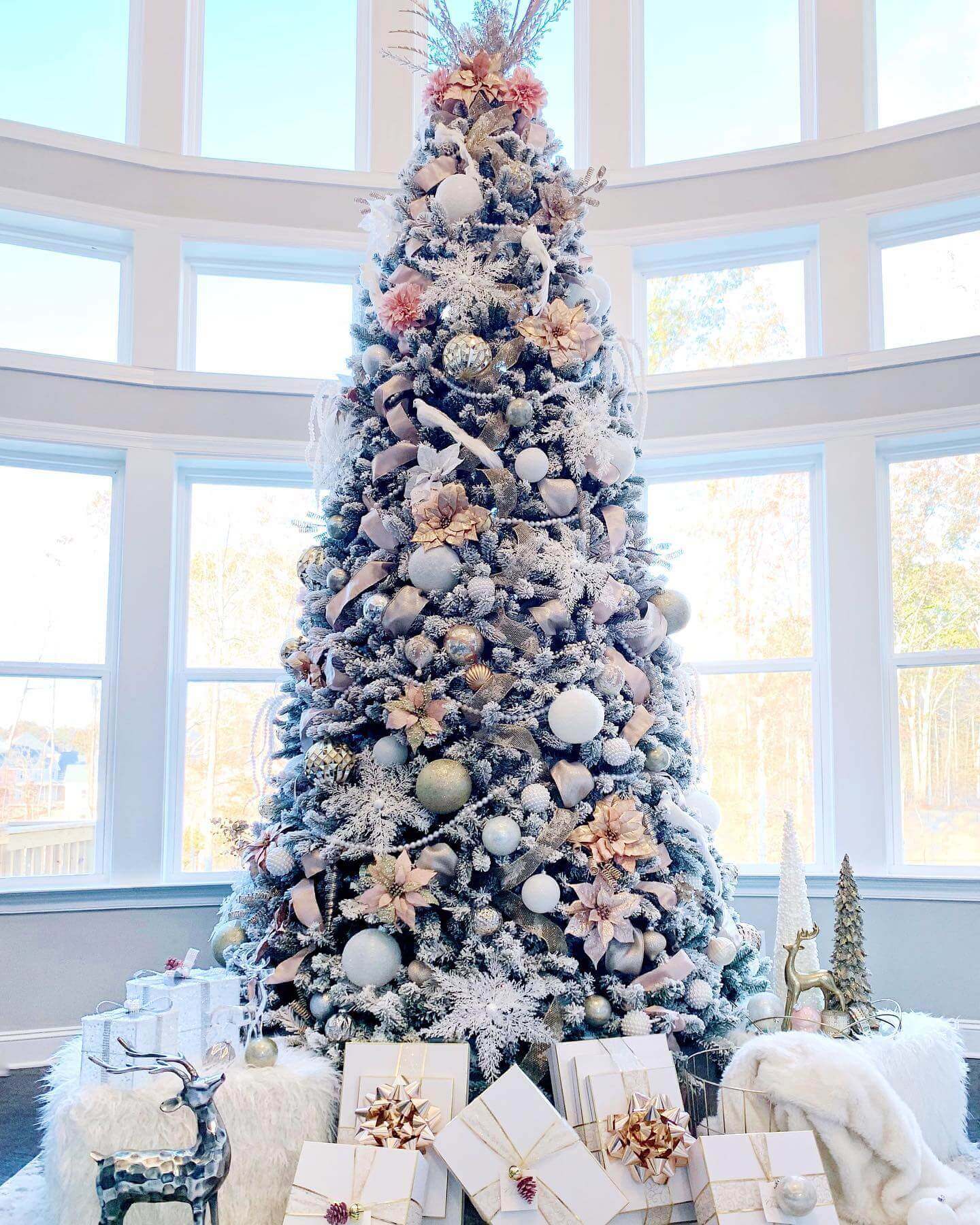 12' King Flock® Artificial Christmas Tree Unlit