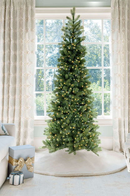 12' King Douglas Fir Slim Artificial Christmas Tree with 1050 Warm White & Multi-Color LED Lights