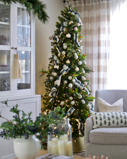 12' King Douglas Fir Slim Artificial Christmas Tree with 1050 Warm White & Multi-Color LED Lights