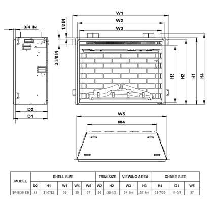 SimpliFire 36 Electric Built-In Fireplace - SF-BI36-EB
