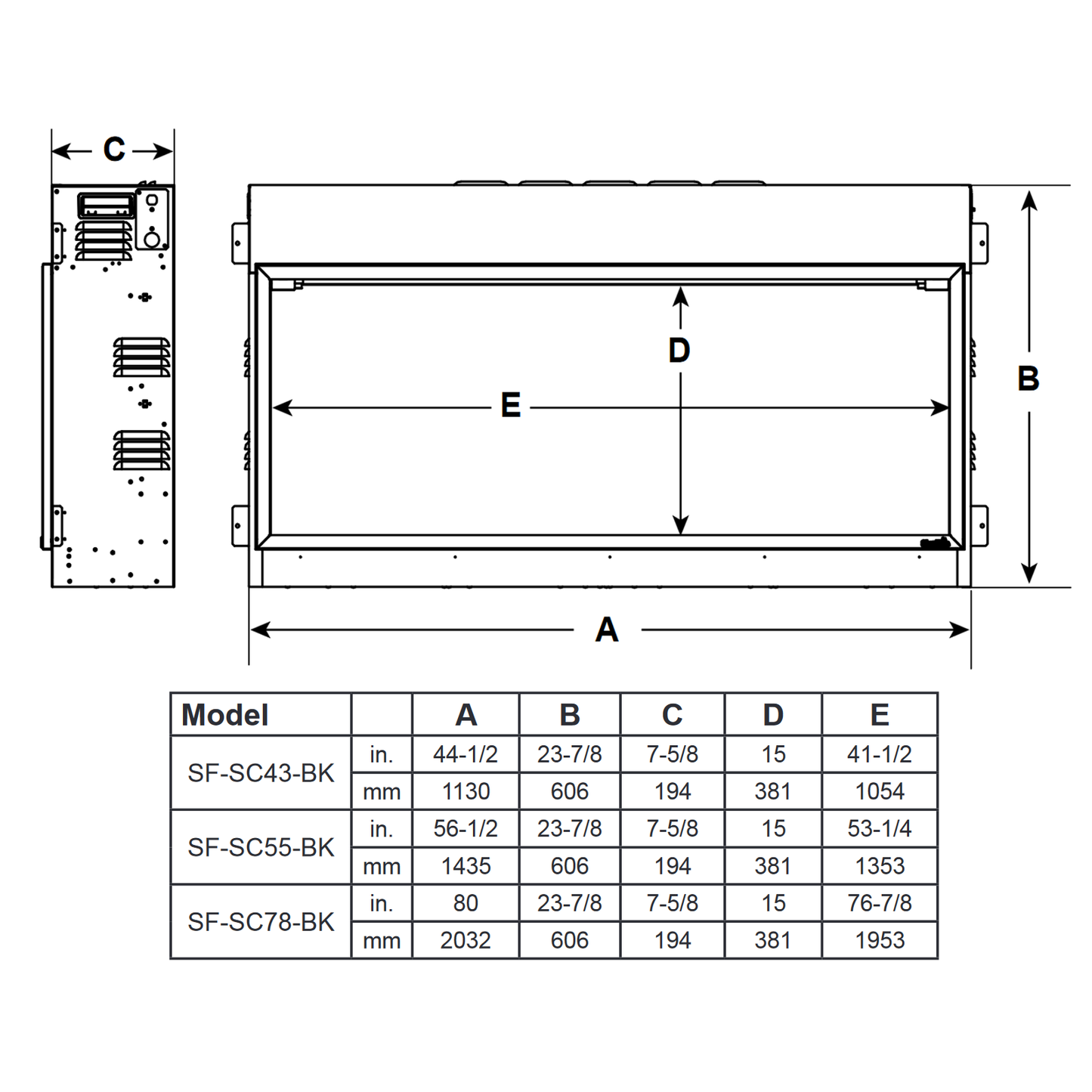 SimpliFire Scion 55 Inch Wall Mounted Electric Fireplace - SF-SC55-BK